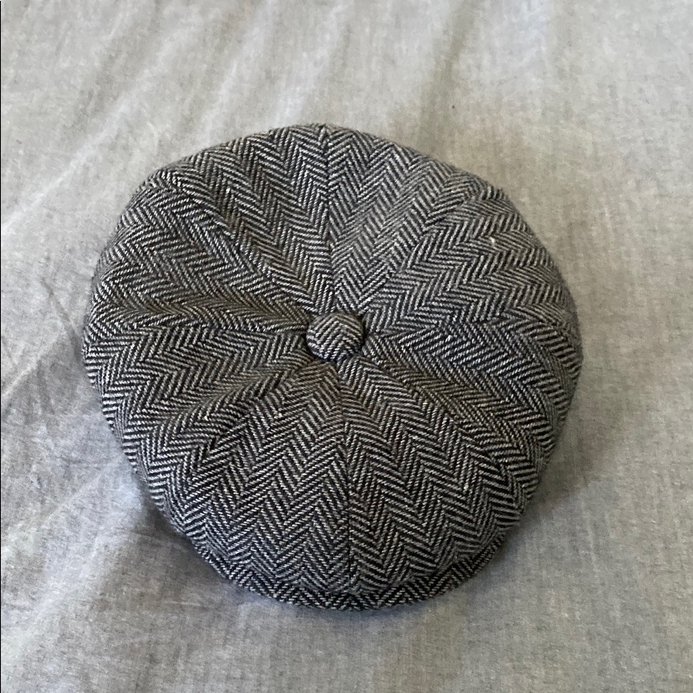 Gray Herringbone Flat Cap